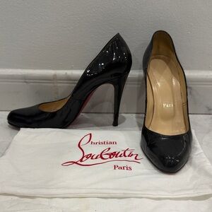 Christian Louboutin Black Patent Leather Red Sole Pointed Pumps